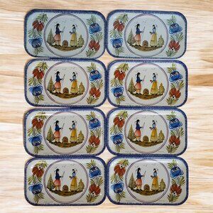 Vintage HB Henriot Metal Trays 8 Massilly France Faienceries De Quimper 4"x7"